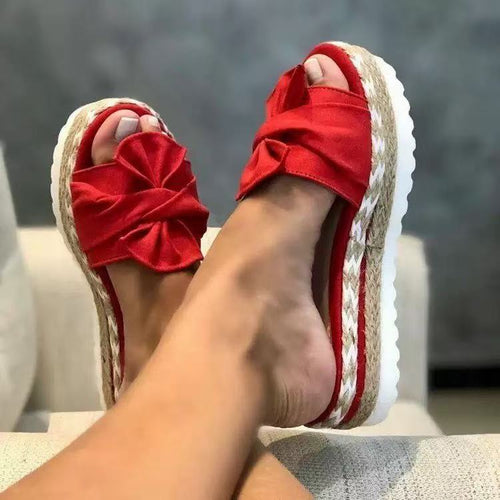 New Summer Women's Bow-Detail Platform Sandals with Jute-Wrapped Soles and Non-Slip Design