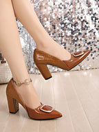 Women's Summer Elegant Block-Heel Shoes with Metal Buckle