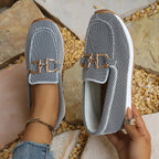 Autumn 2026 New Arrival: Women's Comfortable Casual Slip-On Flats with Metal Buckle & Solid Color