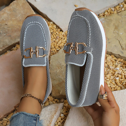 Autumn 2026 New Arrival: Women's Comfortable Casual Slip-On Flats with Metal Buckle & Solid Color