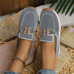 Autumn 2026 New Arrival: Women's Comfortable Casual Slip-On Flats with Metal Buckle & Solid Color