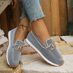 Autumn 2026 New Arrival: Women's Comfortable Casual Slip-On Flats with Metal Buckle & Solid Color