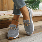 Autumn 2026 New Arrival: Women's Comfortable Casual Slip-On Flats with Metal Buckle & Solid Color